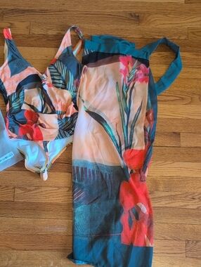 Floral Printed One-Piece Swimsuit in Coral and Teal